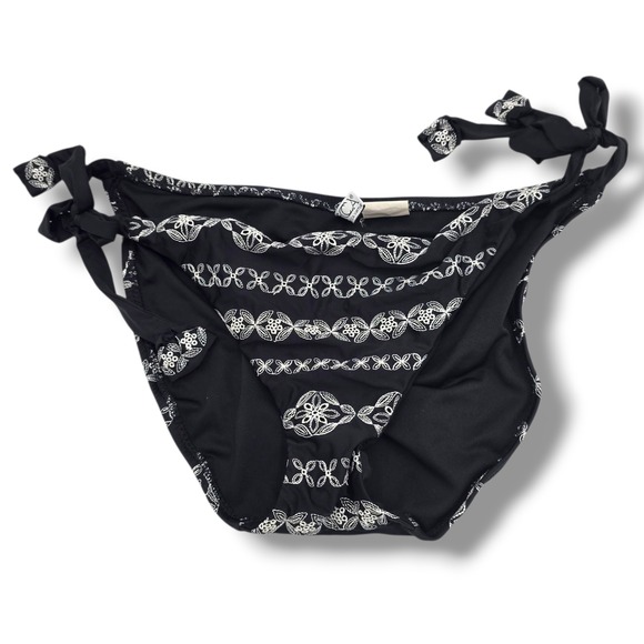 Becca by Rebecca Virtue Black Embroidered Side Tie Bikini Bottom Size L - Picture 1 of 6